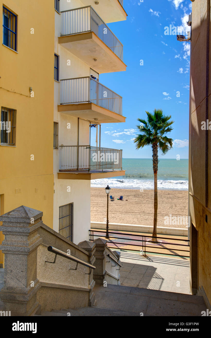 Beach, promenade, architecture, Rota, Costa de la Luz, Andalusia, Spain