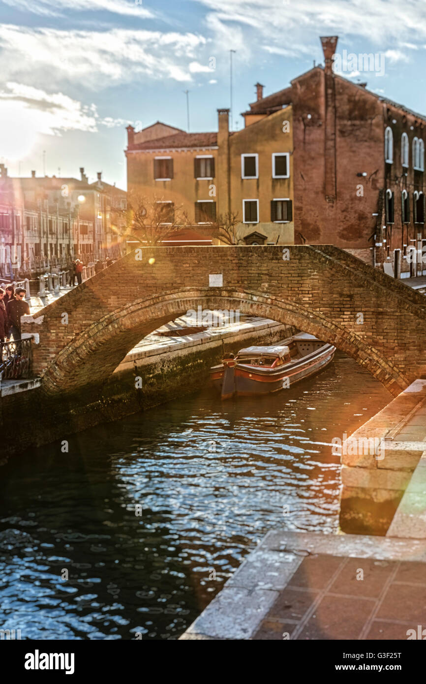 Bridge in the backlight, Venice, Italy, Veneto Stock Photo