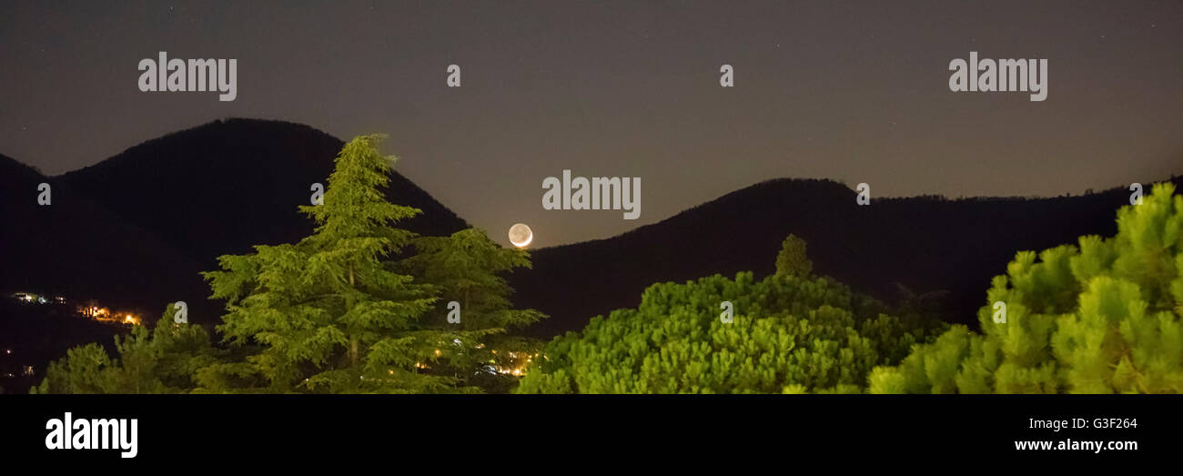 Setting moon, hotel view from the Radisson Blu Galzignano, Italy, Veneto, Stock Photo