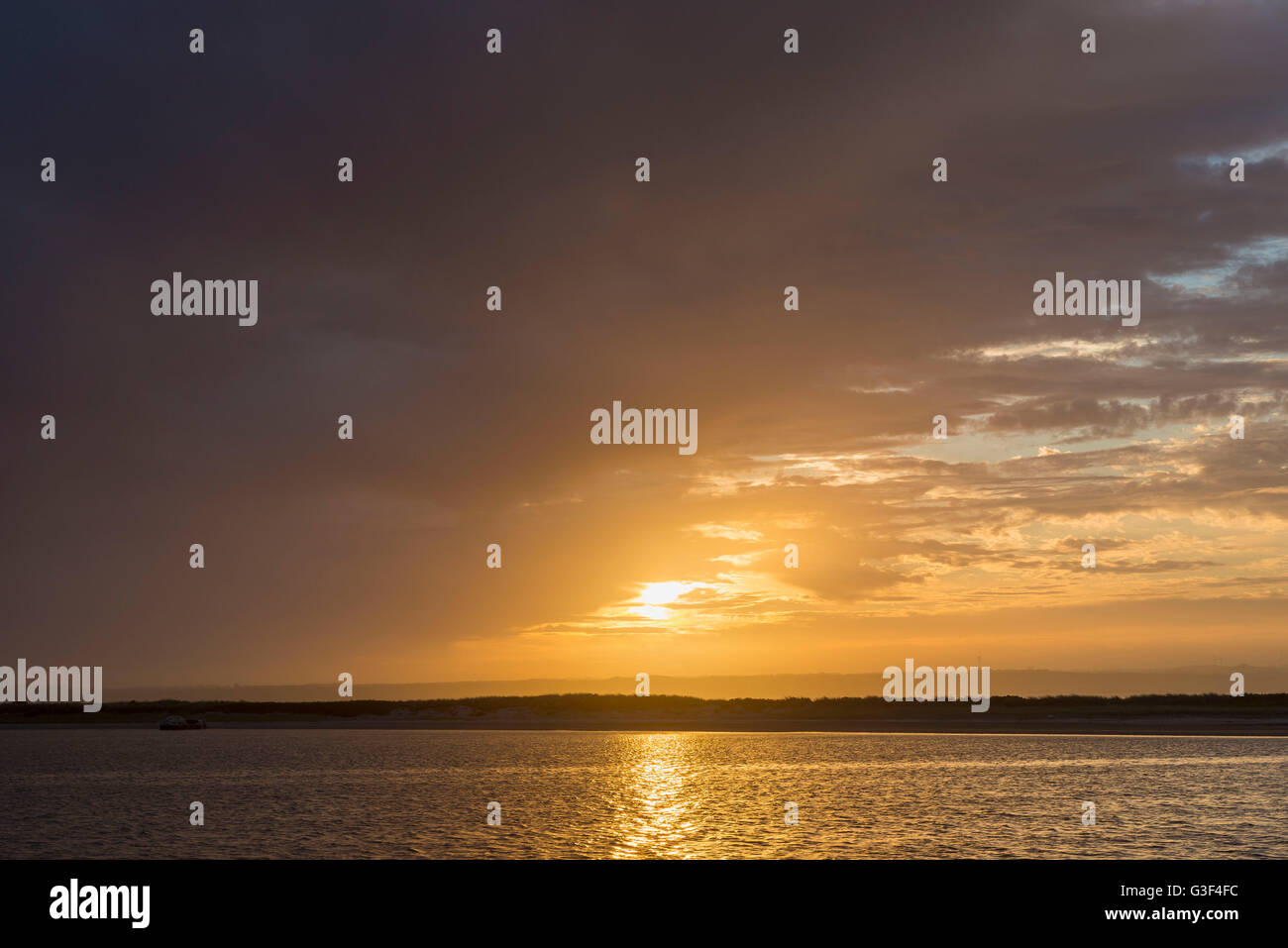 Sunrise over Ocean Bay, Krig Vig,Thy National park, Agger, North Jutland, Denmark Stock Photo