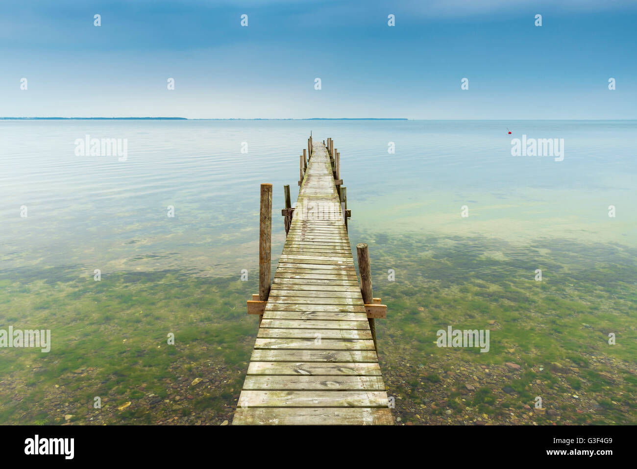 Wooden Jetty with Calm Sea, Vordingborg, Zealand, Denmark Stock Photo ...