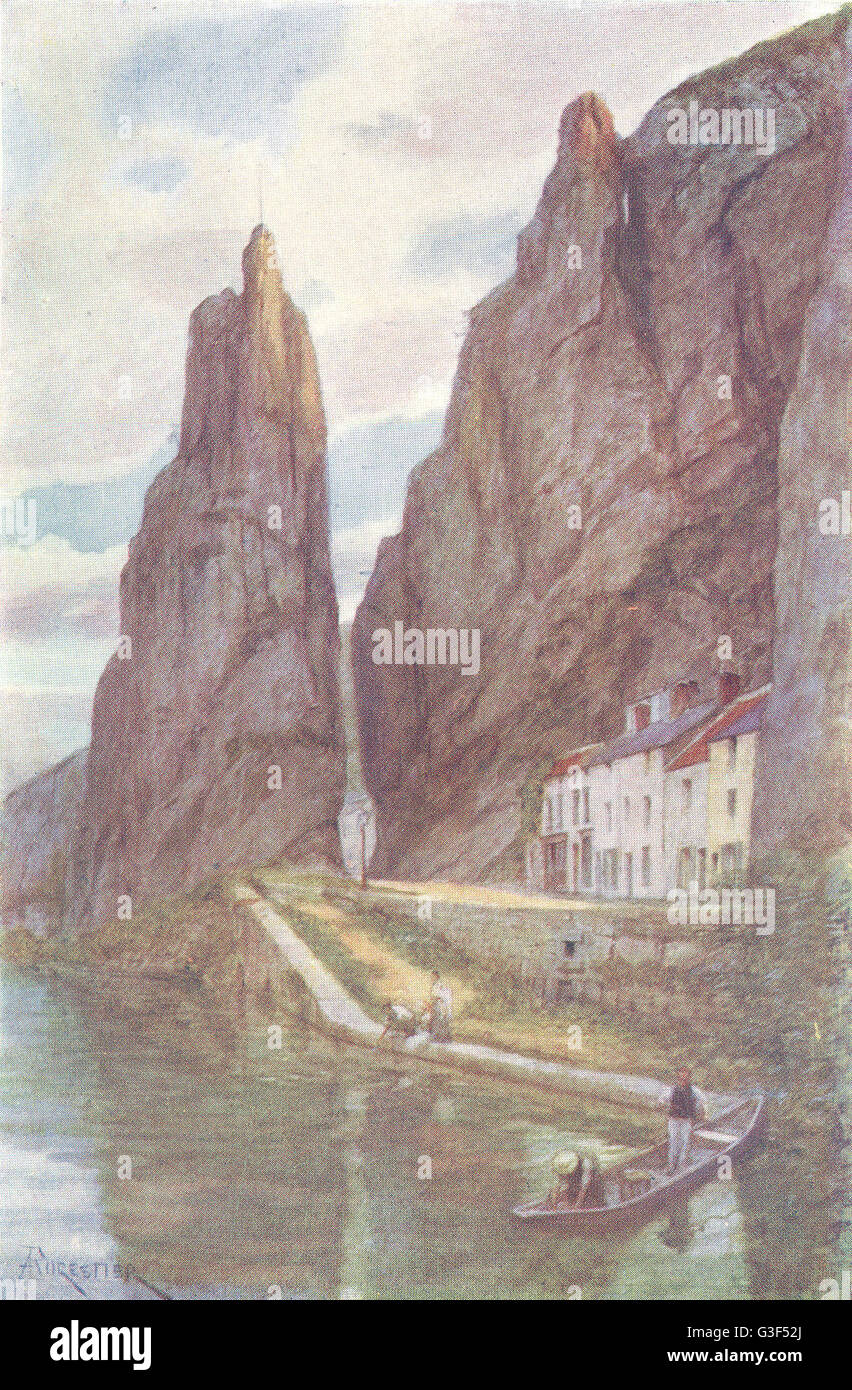 BELGIUM: Le Rocher Bayard, Dinant, antique print 1908 Stock Photo - Alamy