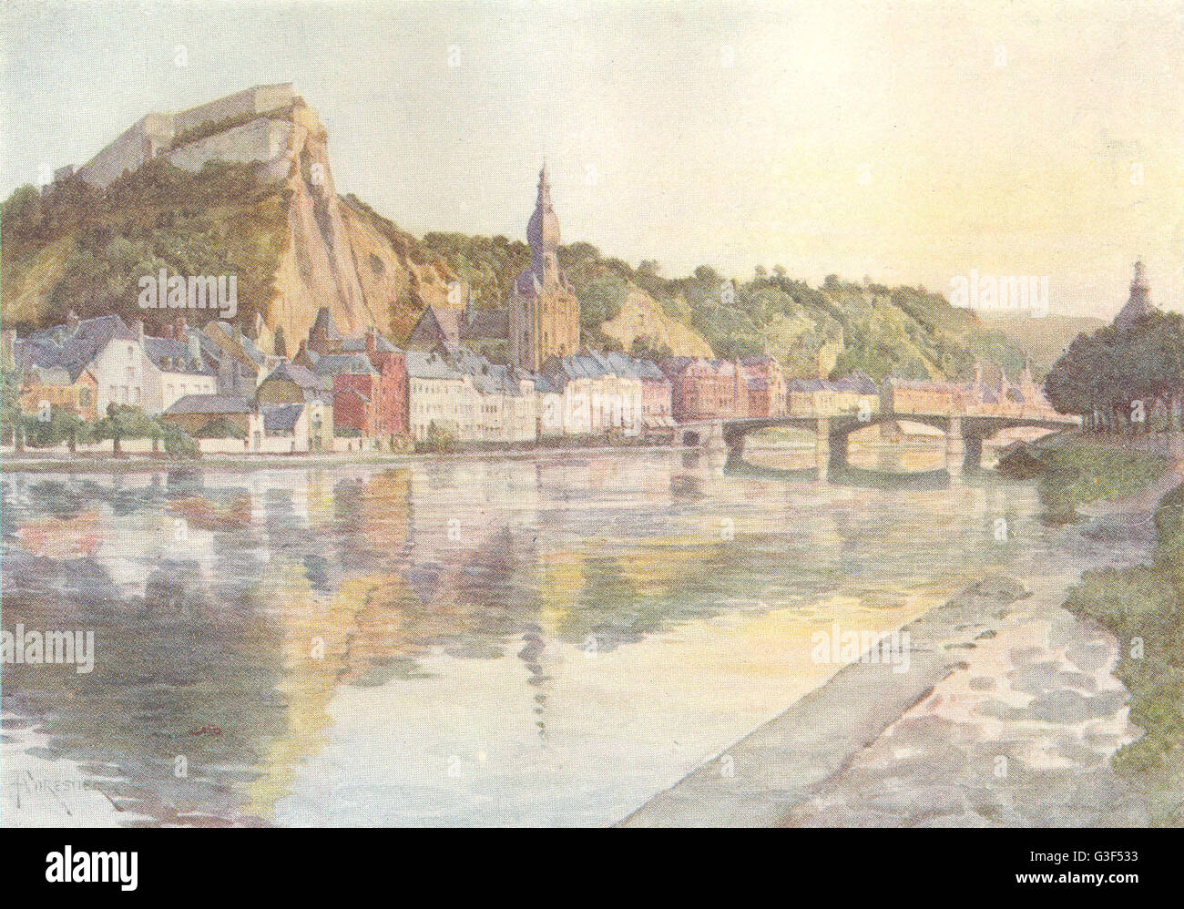 BELGIUM: General view of Dinant, antique print 1908 Stock Photo - Alamy