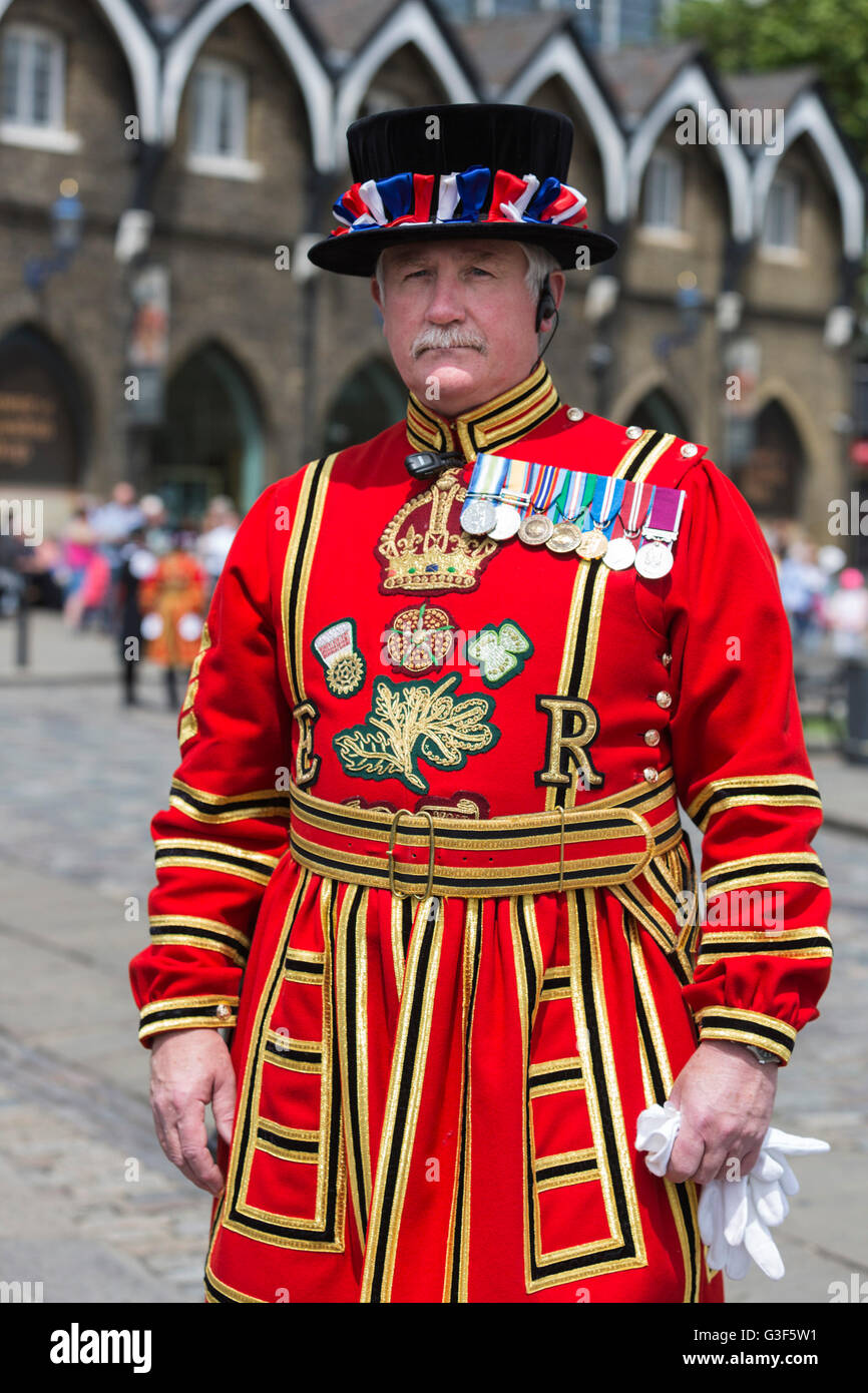 Yeoman Warder, also know as Beefeater, at the Tower of London Stock Photo