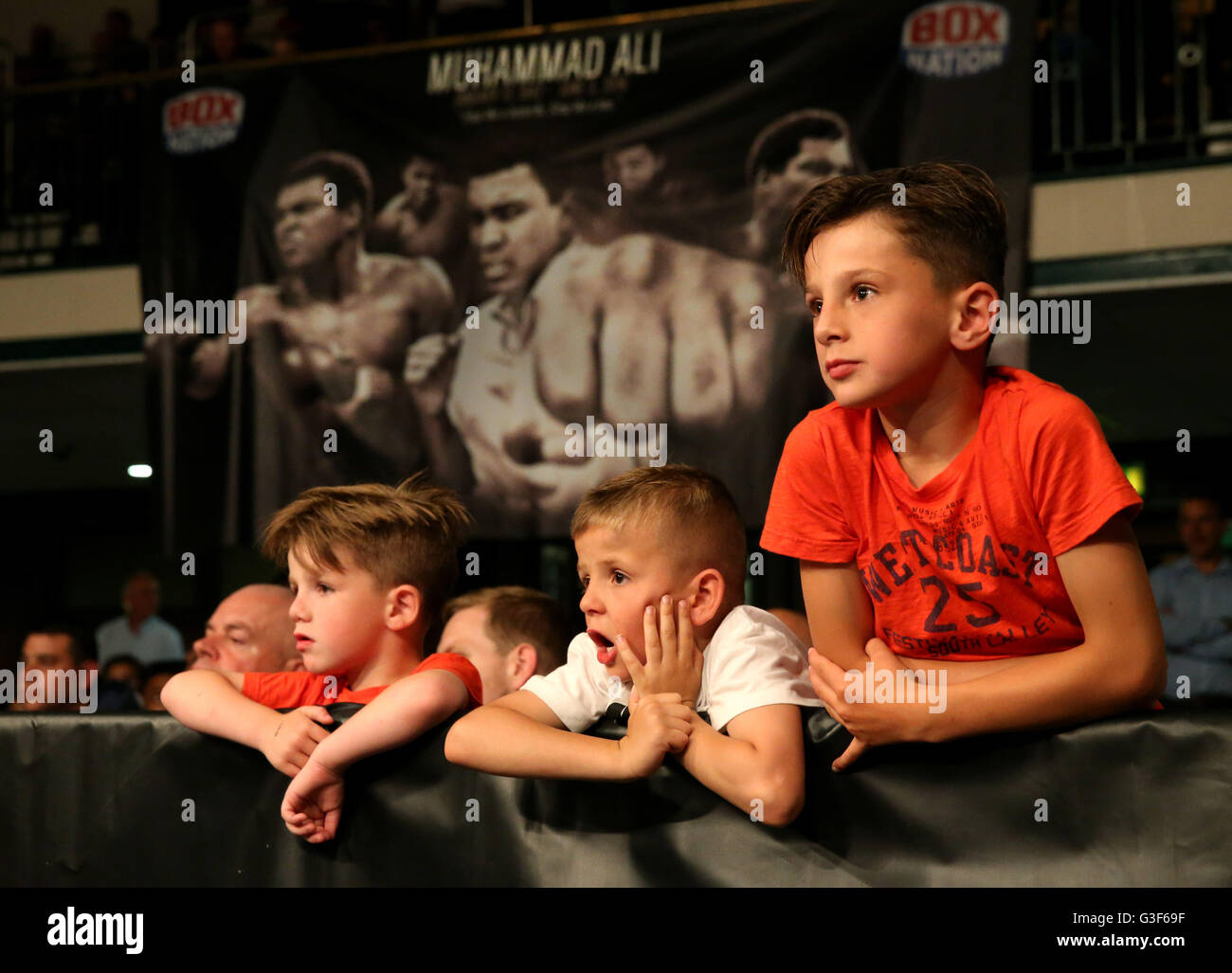 Tom Baker son's cheering him on during the International Light-Heavyweight Contest at York Hall, London. PRESS ASSOCIATION Photo. Picture date: Friday June 10, 2016. Photo credit should read: Steven Paston/PA Wire Stock Photo
