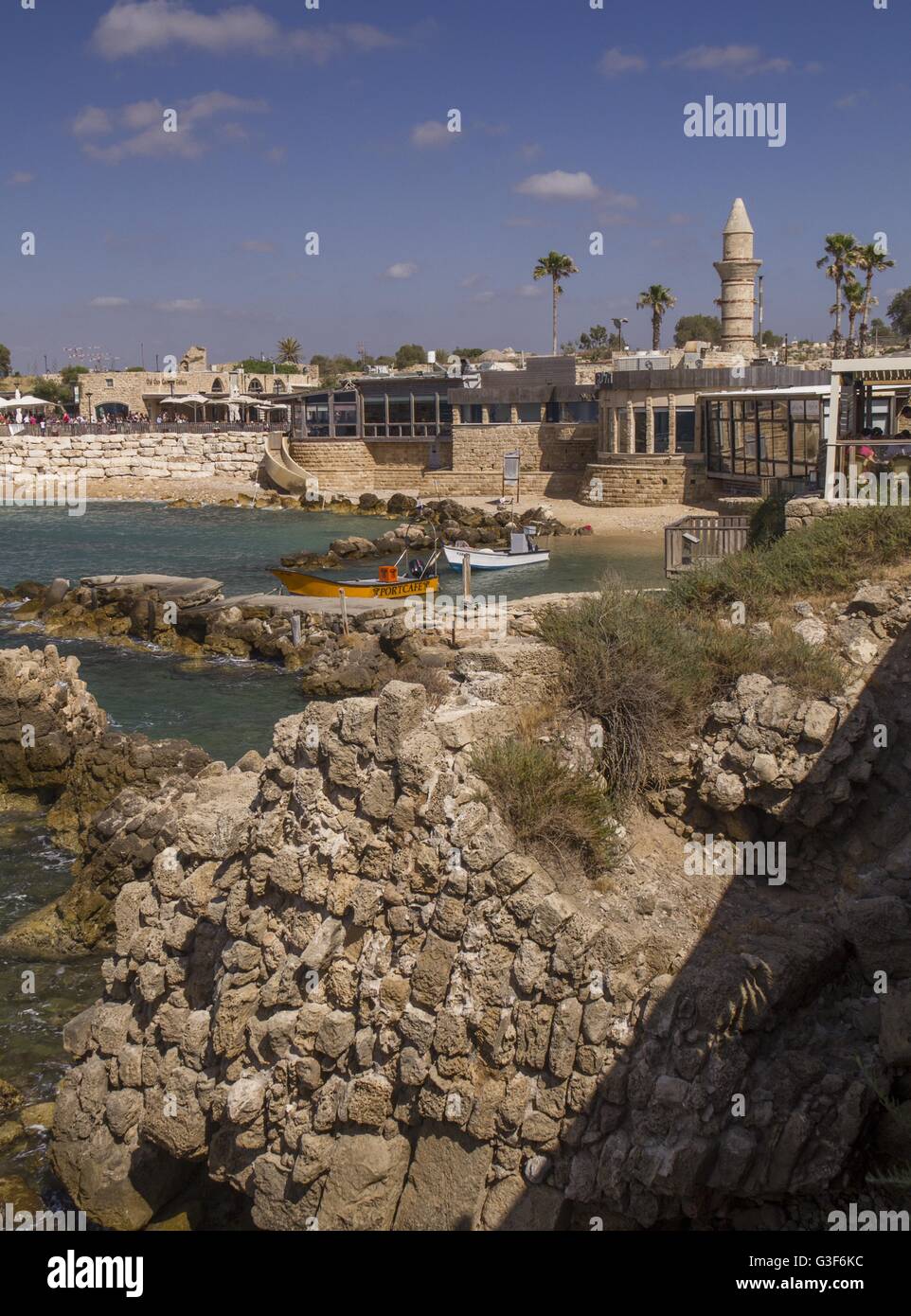 Ancient Port ruins in Caesarea. Mediterranean coast of Israel. Stock Photo