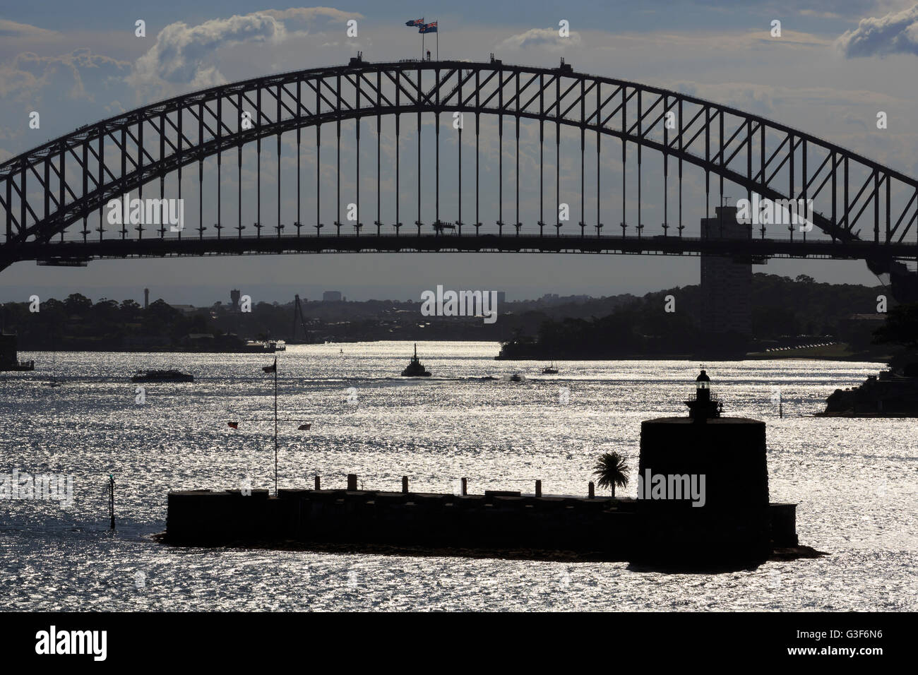 Sydney Harbour Bridge & Fort Denison, New South Wales, Australia Stock Photo