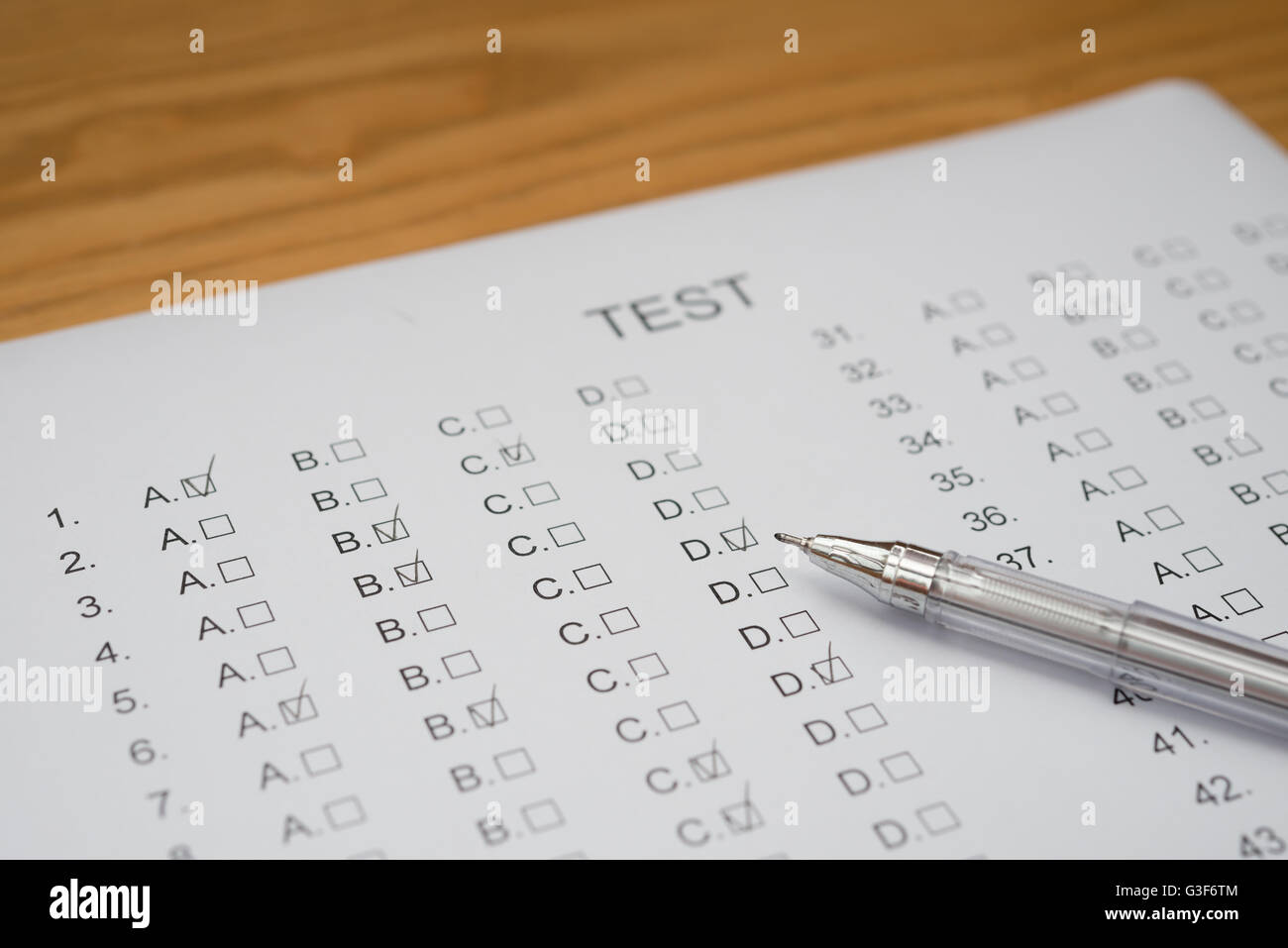 test score sheet with answers and ballpoint Stock Photo