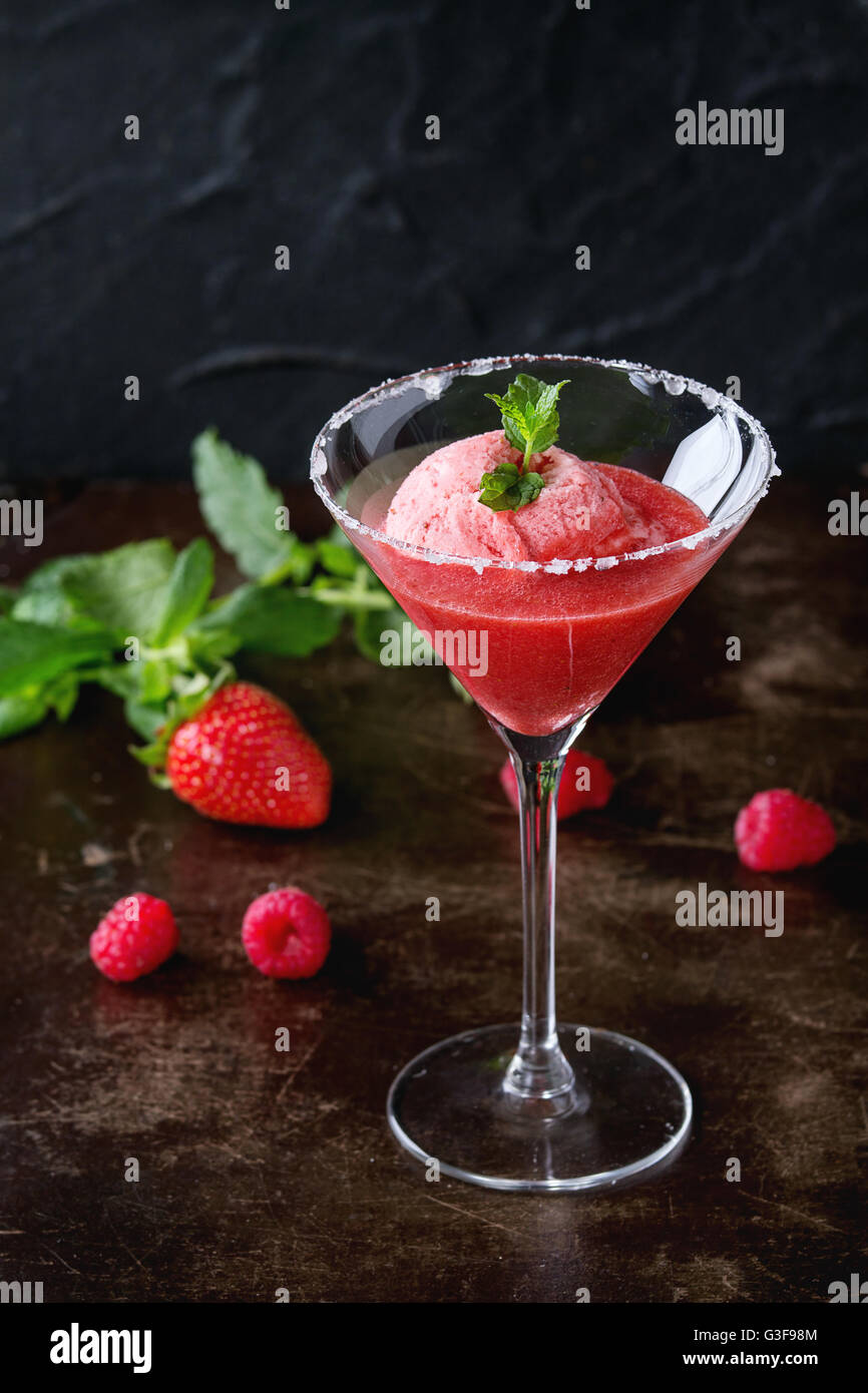 Strawberry sorbet with mint Stock Photo