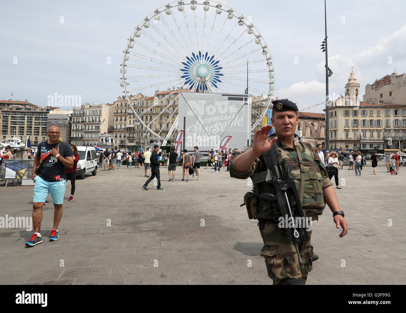 Security in Marseille ahead of the UEFA Euro 2016, Group B match at the Stade Velodrome, Marseille. PRESS ASSOCIATION Photo. Picture date: Saturday June 11, 2016. See PA story SOCCER England. Photo credit should read: Owen Humphreys/PA Wire. Stock Photo