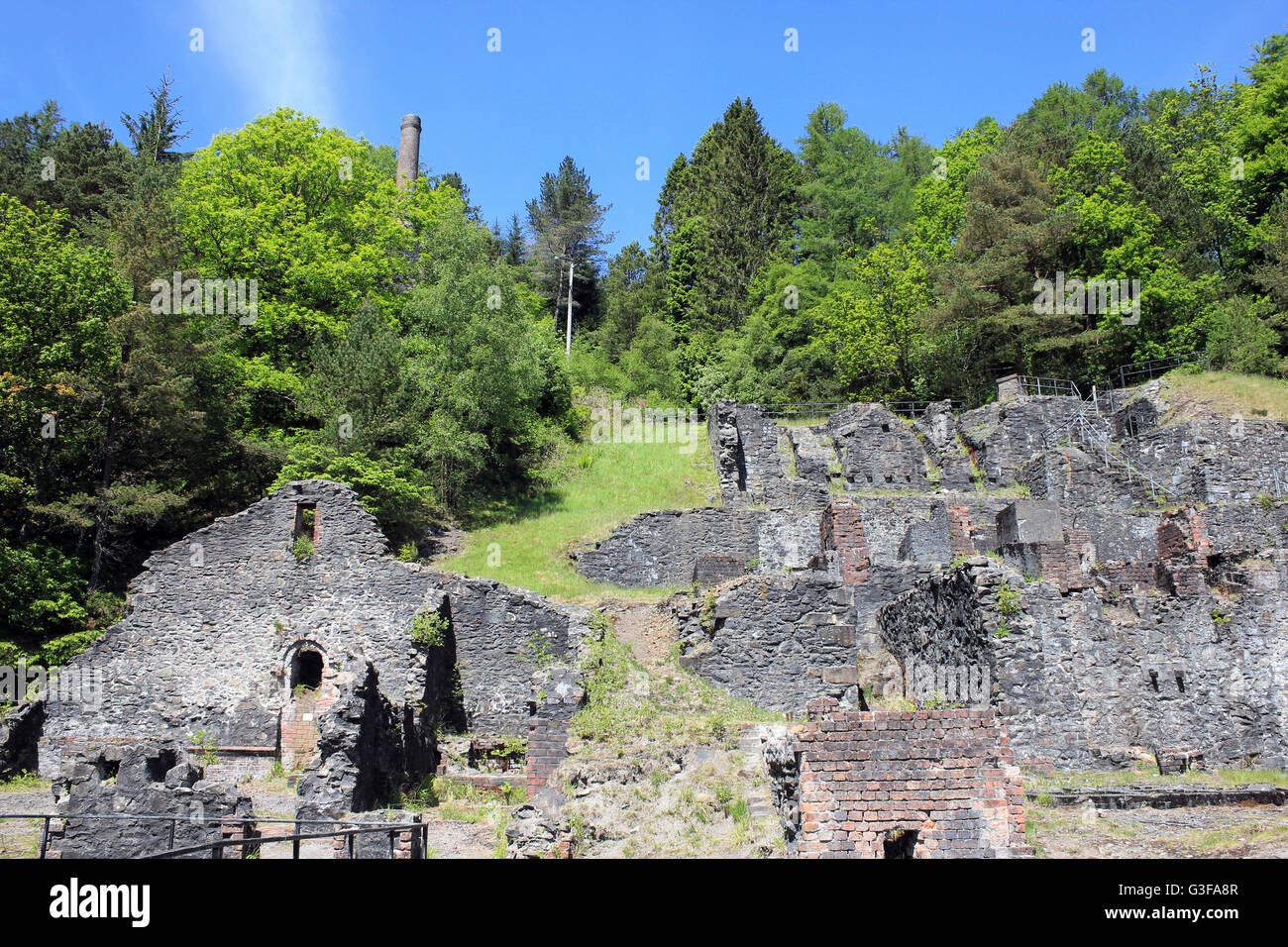 Ruins Of The Former Hafna Smelting House at Nant Uchaf, Gwydir Forest Park, Snowdonia, Wales Stock Photo