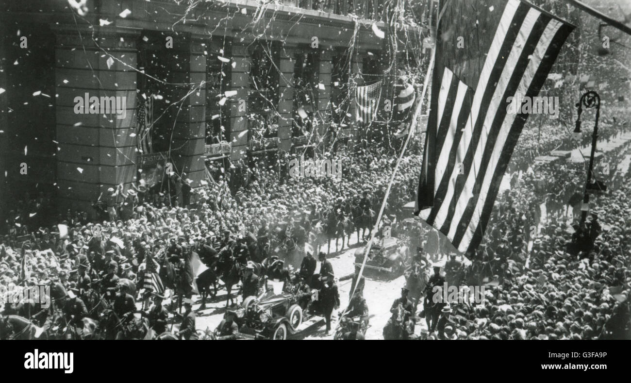 Charles A. Lindbergh is welcomed home after his flight across the Atlantic June 13, 1927. Stock Photo