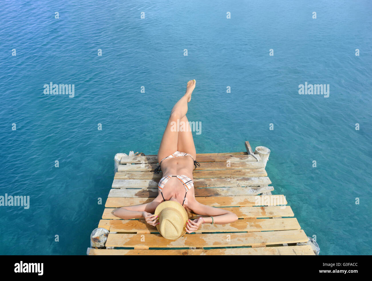 Young Woman Wearing Bikini Bottoms Lying Stock Photo 469501619