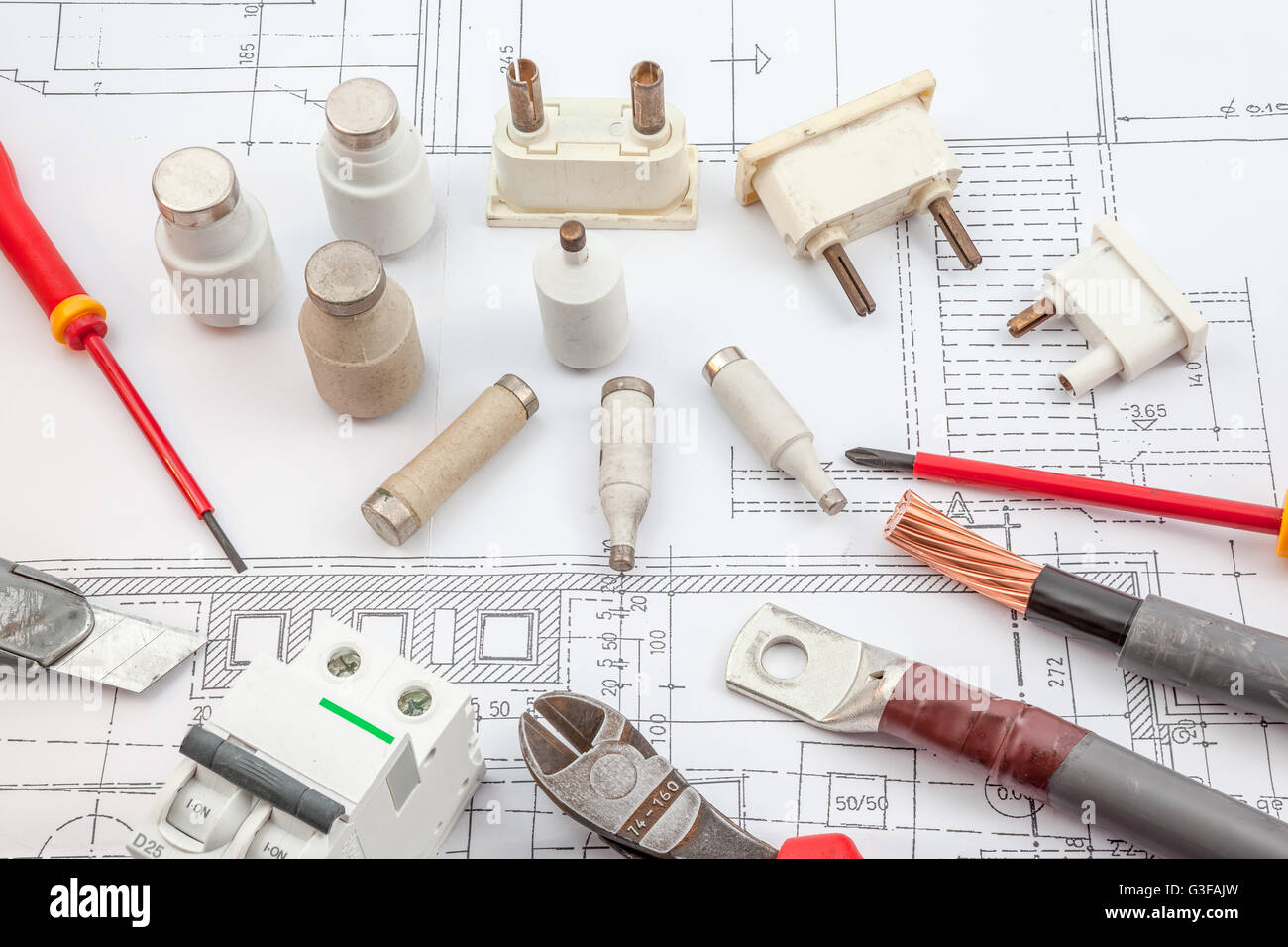on an shelf there are electrical components Stock Photo Alamy
