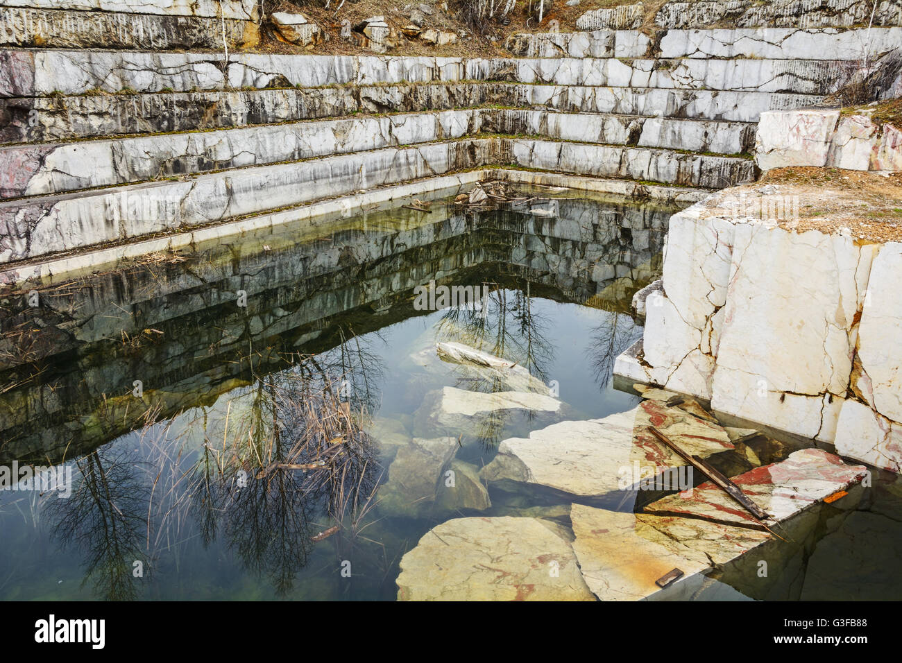 The old generation of the marble quarry near the village Peteni, Novosibirsk region Stock Photo