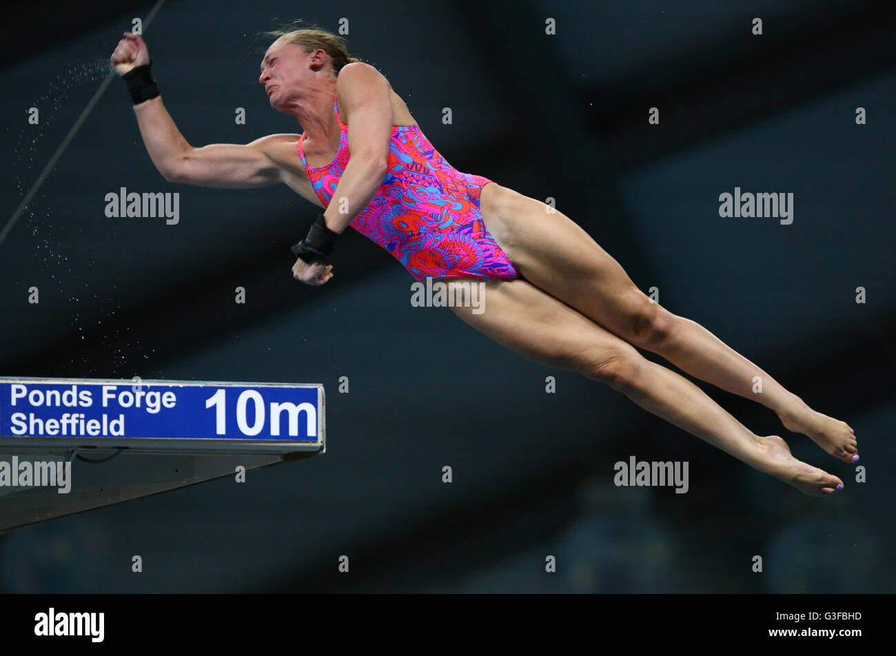 Sarah Barrow on her way to winning the Women 10m, Final during day two of the British Diving