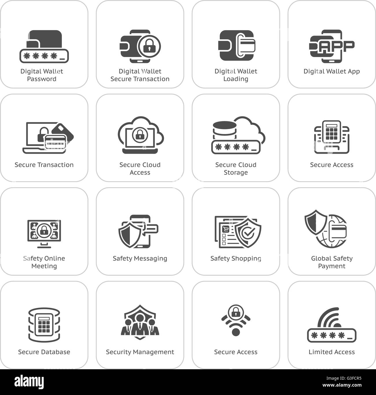 Flat Design Security and Protection Icons Set. Stock Vector