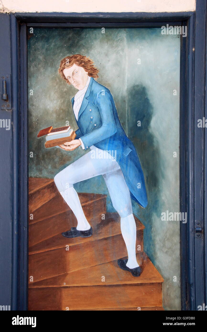 Trompe l'oeil painting, Addyman Annexe bookshop, Castle St, Hay-on-Wye, Powys, Wales, Great Britain, United Kingdom, UK, Europe Stock Photo
