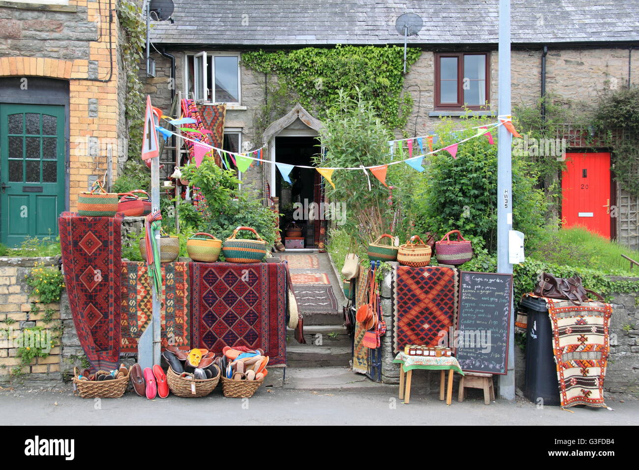 House selling rugs baskets and leatherwork, Church Street, HayonWye