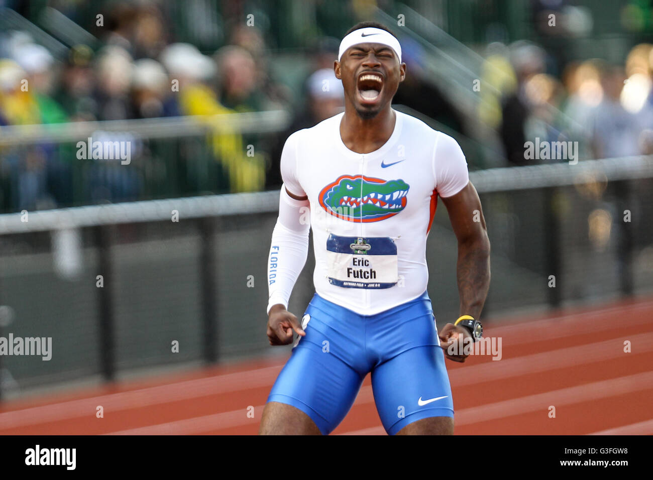 June 10, 2016 ERIC FUTCH reacts to winning the 400m hurdles at the