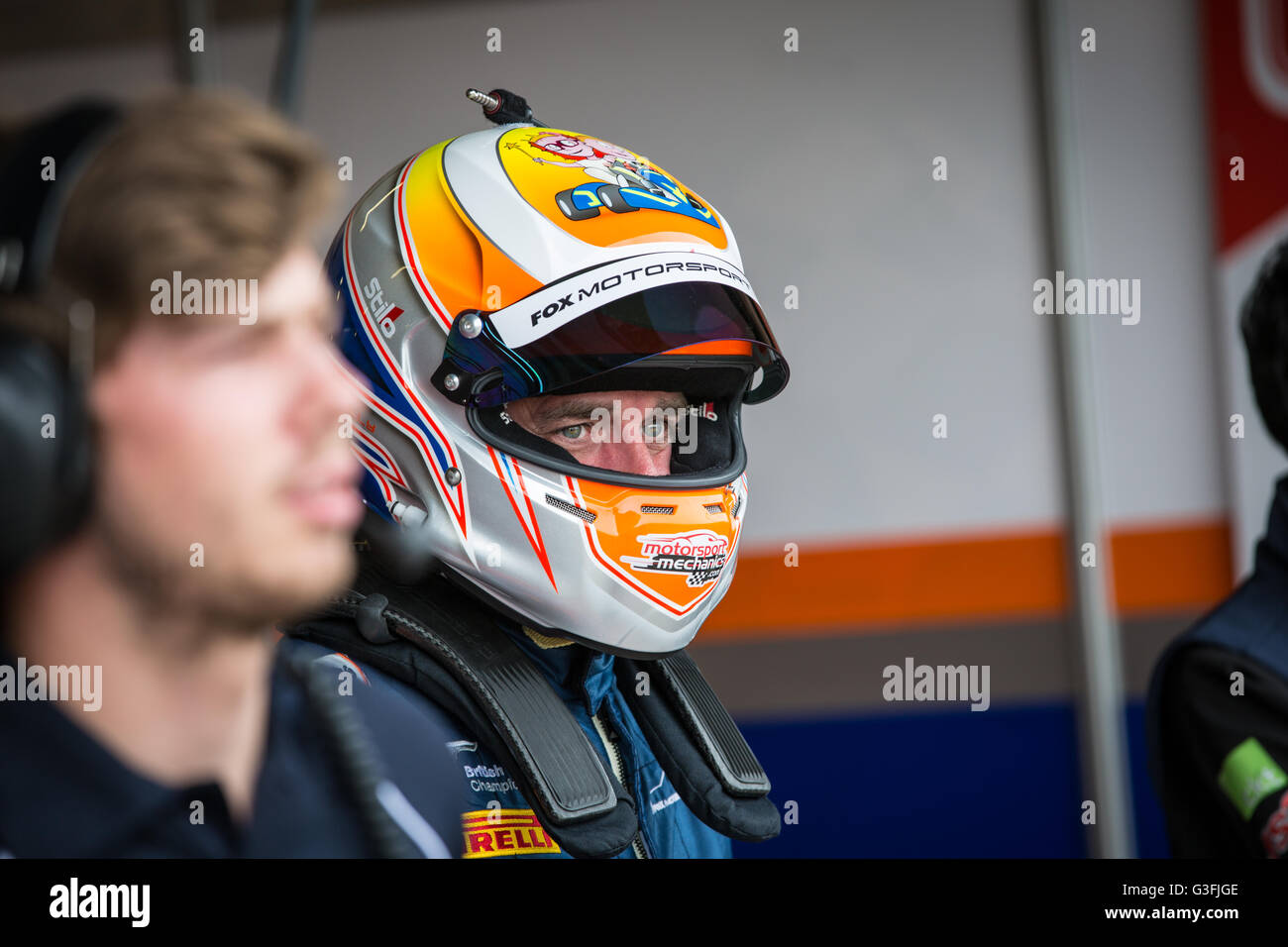 Northamptonshire, UK. 11th June, 2016.  Paul McNeilly waiting to go out in his #48 Fox Motorsport Ginetta G55 GT4 Credit:  steven roe/Alamy Live News Stock Photo