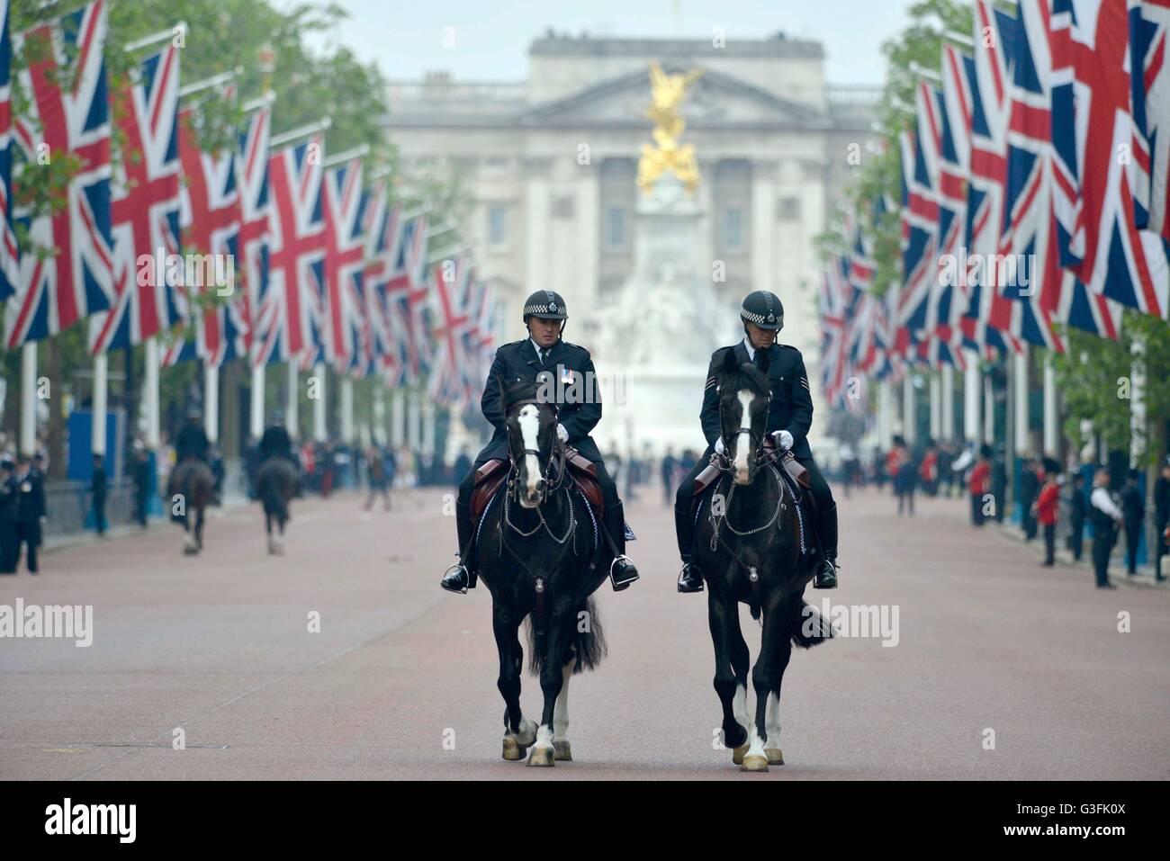 Police on the Mall at Trooping The Colour - The Queen's Birthday Parade. Stock Photo