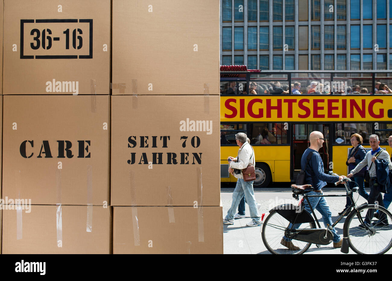 Berlin, Germany. 11th June, 2016. Cardboard boxes reading 'CARE Seit