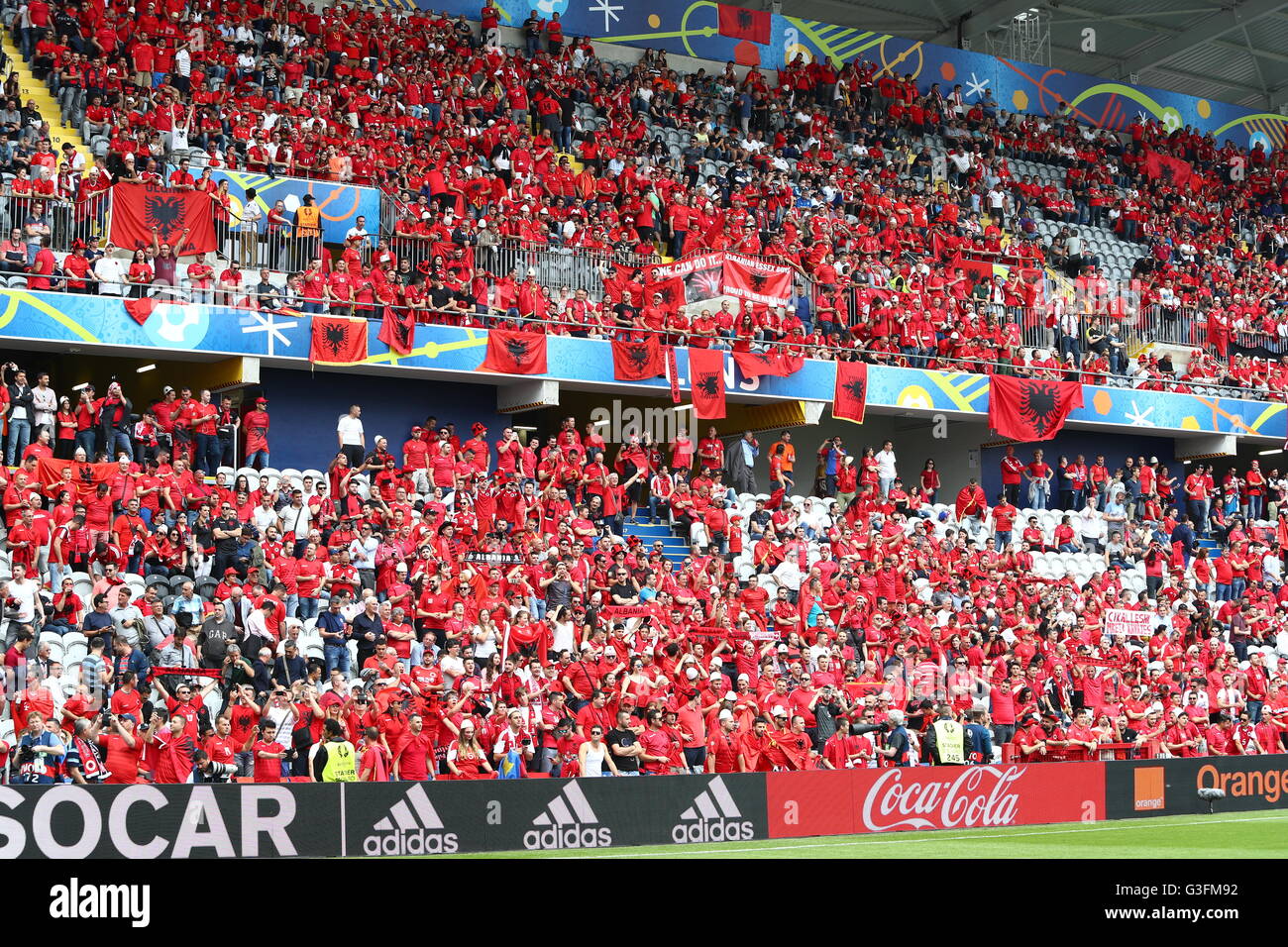 Stadium Felix Bollaert, Lens, France. 11th June, 2016. European football tournament 2016. Albania versus Switzerland. supporters in the stands Credit:  Action Plus Sports/Alamy Live News Stock Photo