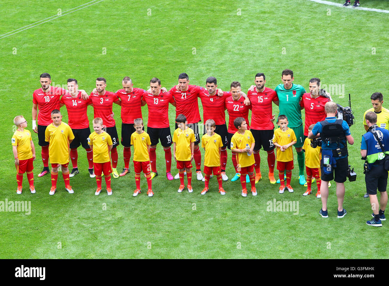 Stadium Felix Bollaert, Lens, France. 11th June, 2016. European football tournament 2016. Albania versus Switzerland. Albanian line-up © Action Plus Sports/Alamy Live News Stock Photo