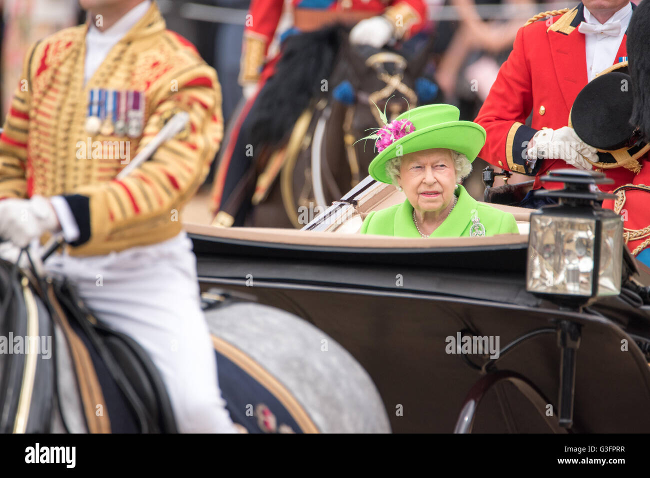 London, UK. 11th June, 2016.  HM The Queen and HRH The Prince Phillip  arive for the Queens Birthday parade Credit:  Ian Davidson/Alamy Live News Stock Photo