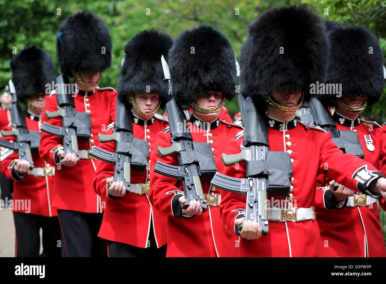 Guardsmen march through St James's Park in London, Britain, UK, "Royal