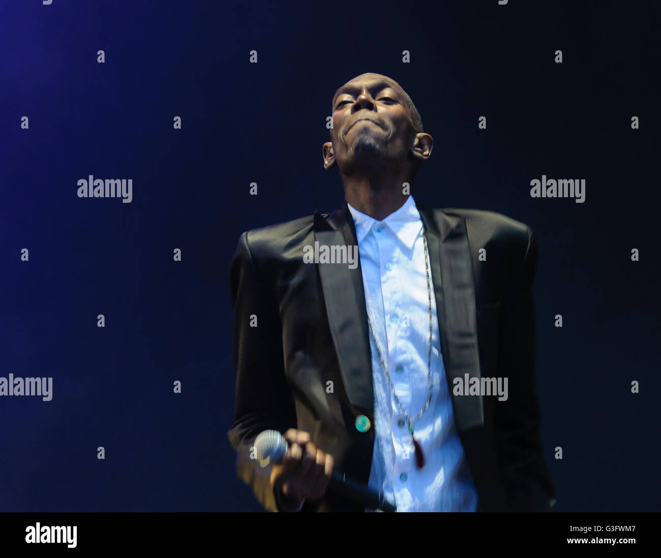 Belfast, Northern Ireland. 11 JUN 2016 Lead singer of the electronica