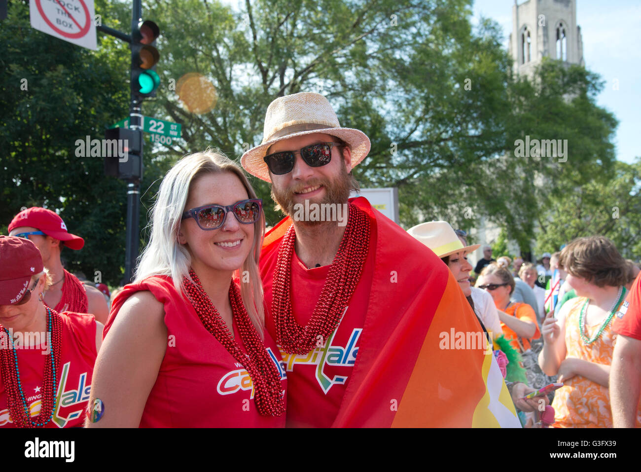 Washington Capitals Hockey team goalie, Braden Holtby and his wife, Brandi  Bodnar attend the the annual Lesbian, Gay, Bi-sexual, Transgender and Queer  (LGBTQ) parade takes place in Washington DC. The annual parade