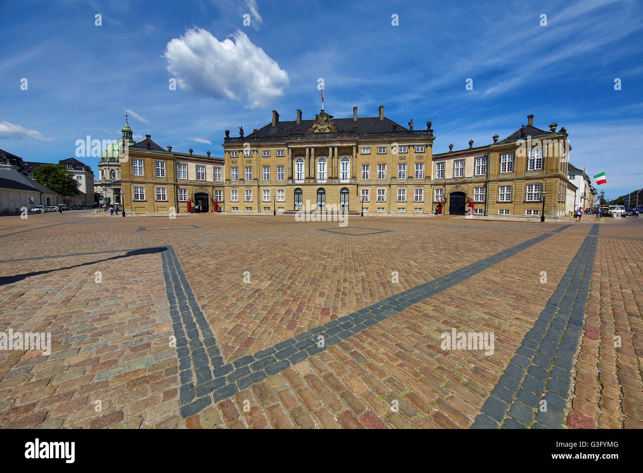 The Amalienborg Palace in Amalienborg Square in Copenhagen, Denmark Stock Photo