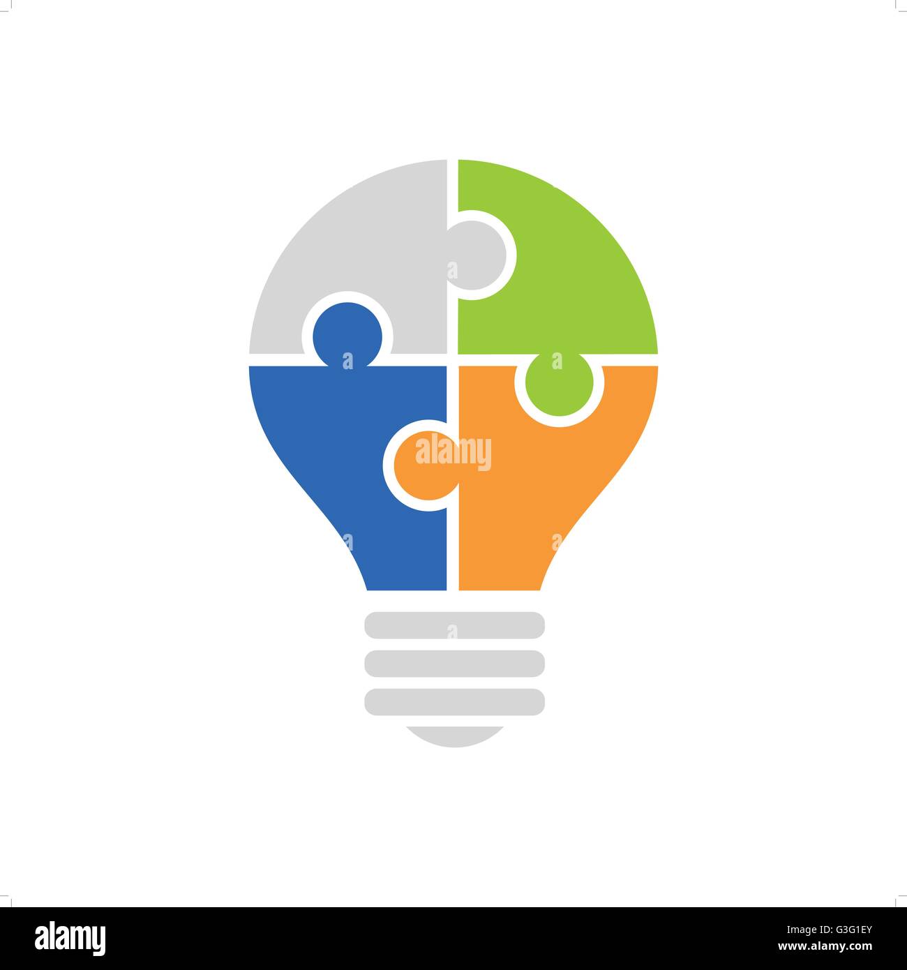 Jigsaw puzzle light bulb vector illustration isolated on white backgorund Stock Vector Image & Art -