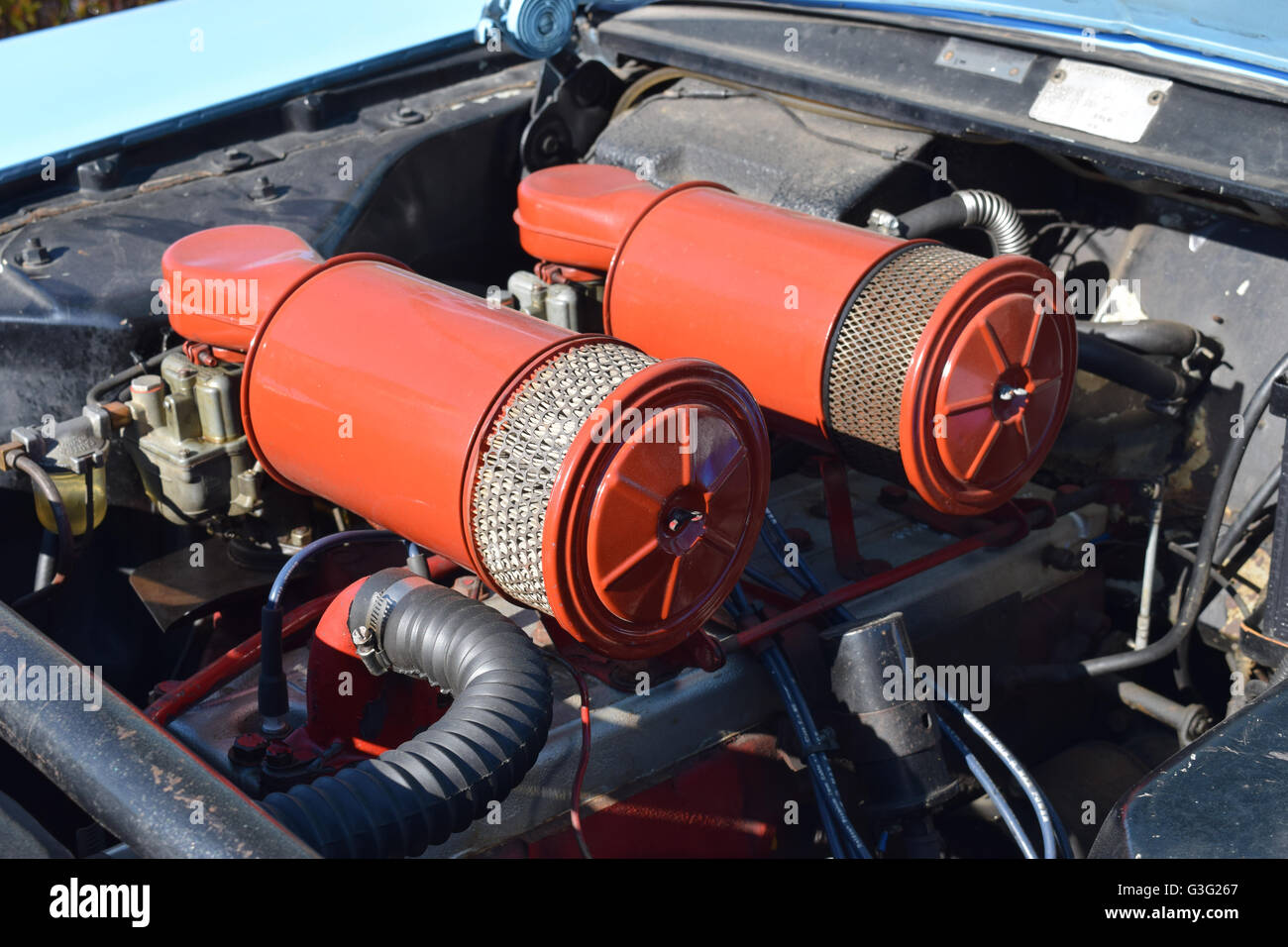 The engine in a vintage Hudson Stock Photo Alamy