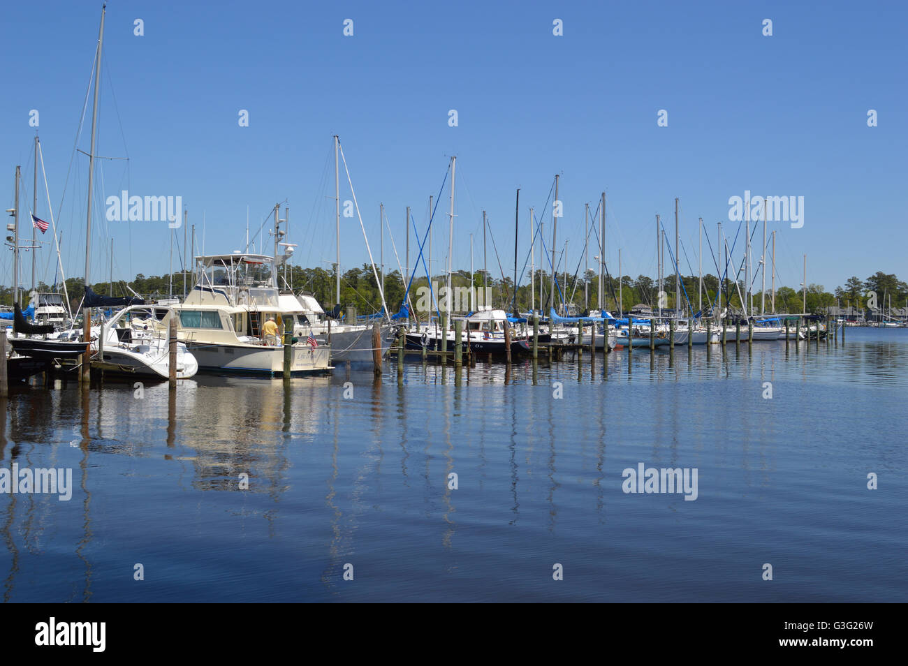 A Marina on the Pamlico Sound in Washington, North Carolina. Stock Photo