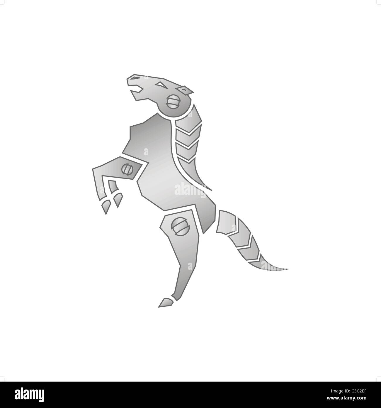 Robot steed iron mechanical horse standing on two legs vector illustration osilated on white background. Stock Vector