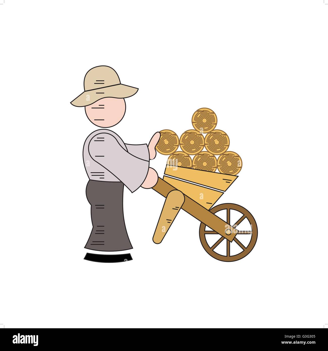 Cartoon character of a woodcutter carrying logs vector illustration isolated on white background. Stock Vector