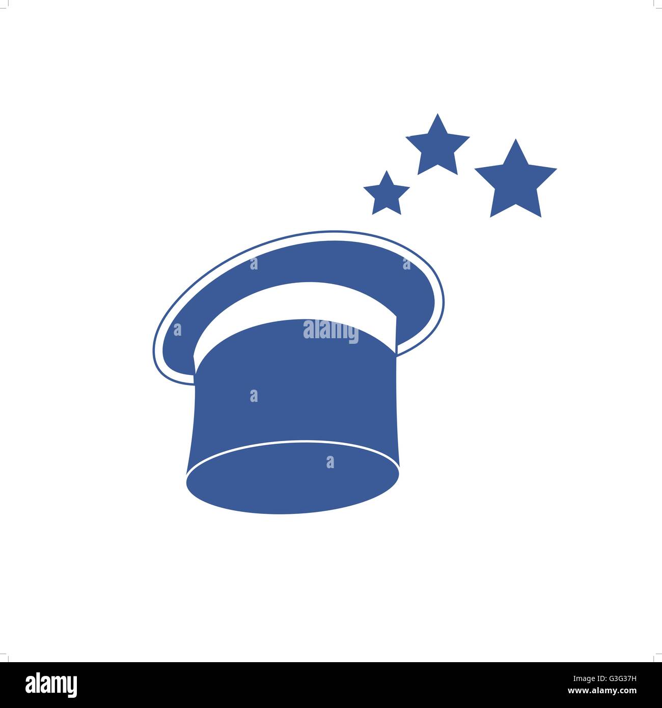 Blue magicians hat with stars vector illustration isolated on white background. Stock Vector