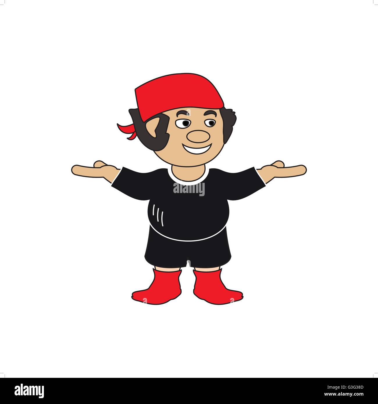 Cartoon style pirate character with red hat and boots vector illustration isolated on white backgorund. Stock Vector