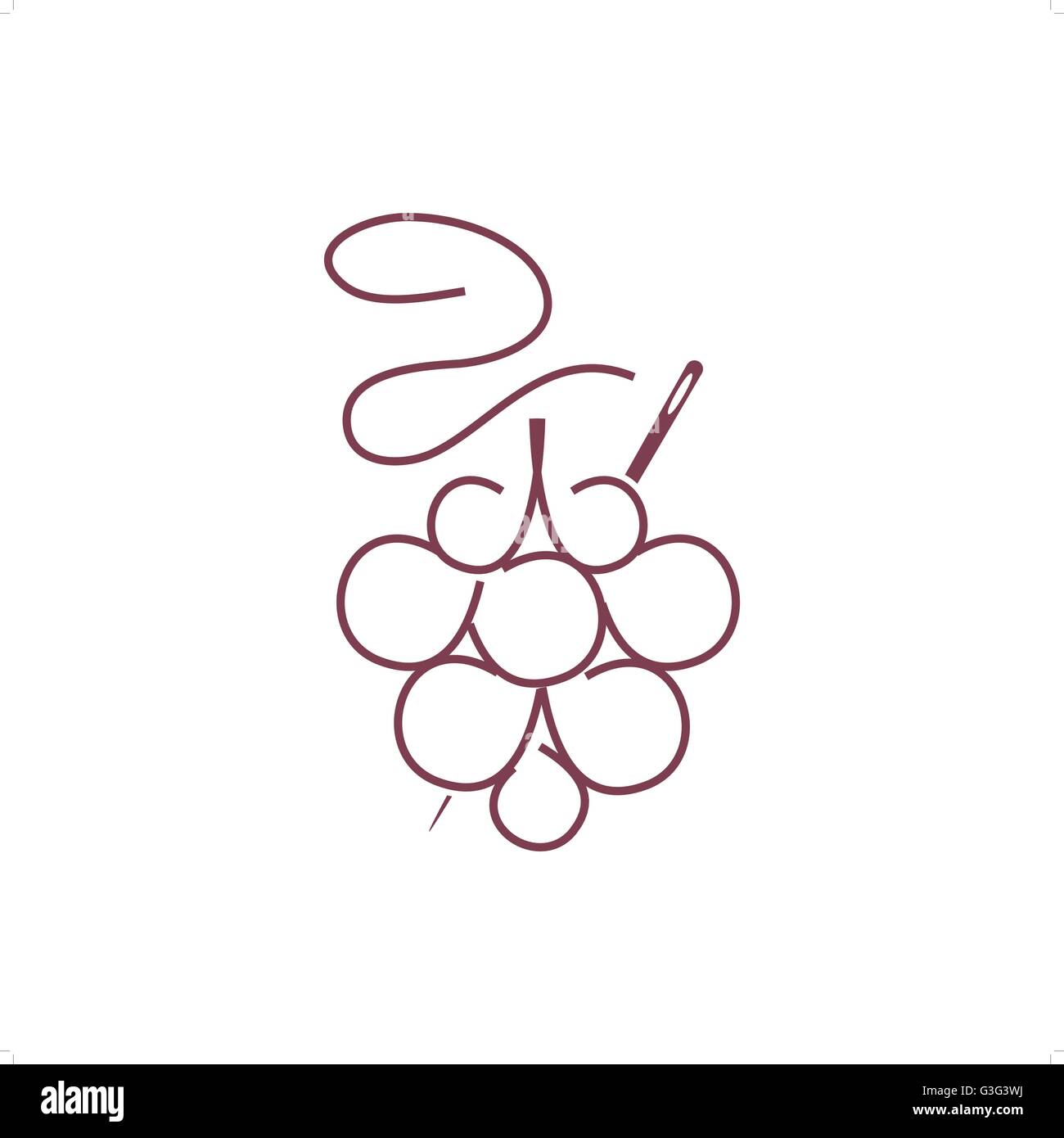 Abstract line drawing purple tailor logo like grapes with a needle vector illustration isolated on white background. Stock Vector