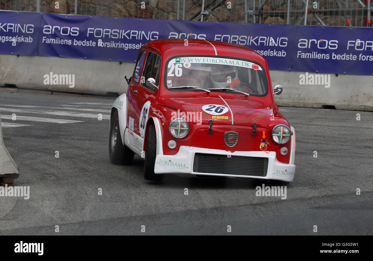 A Fiat Abarth 1000 berlina from 1968 being raced at Aarhus CLassic Race 2016 Stock Photo