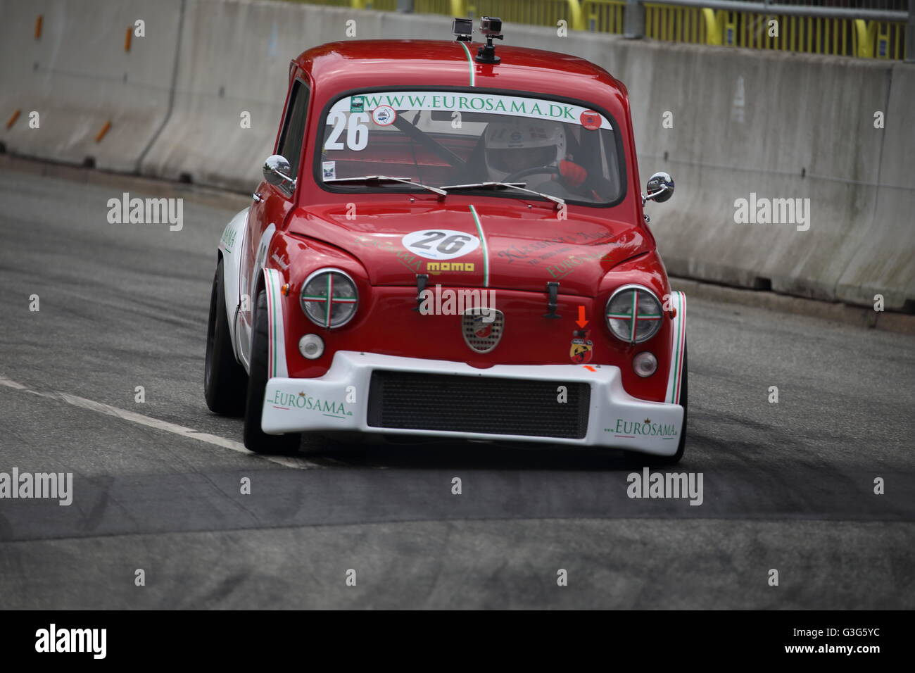 A Fiat Abarth 1000 berlina from 1968 being raced at Aarhus CLassic Race 2016 Stock Photo
