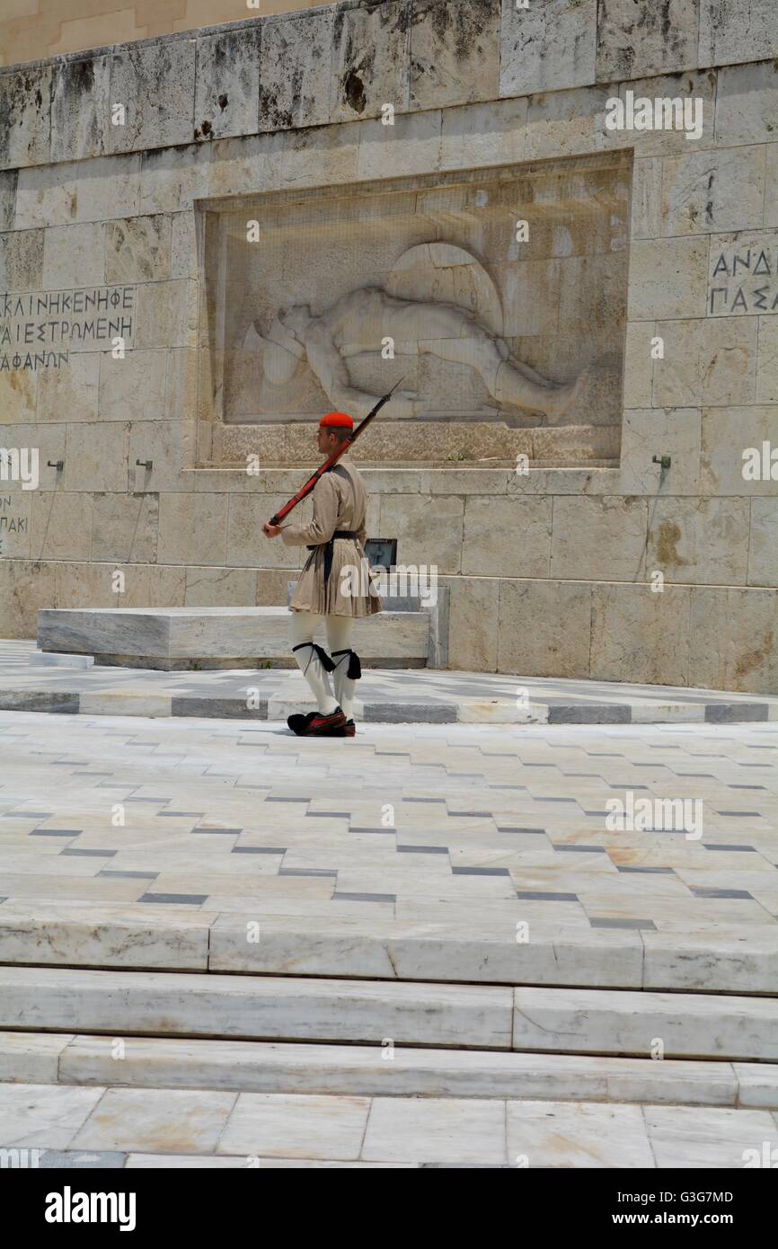 soldier in front of the Greek parliament building on Syntagma square, Athens, Greece Stock Photo