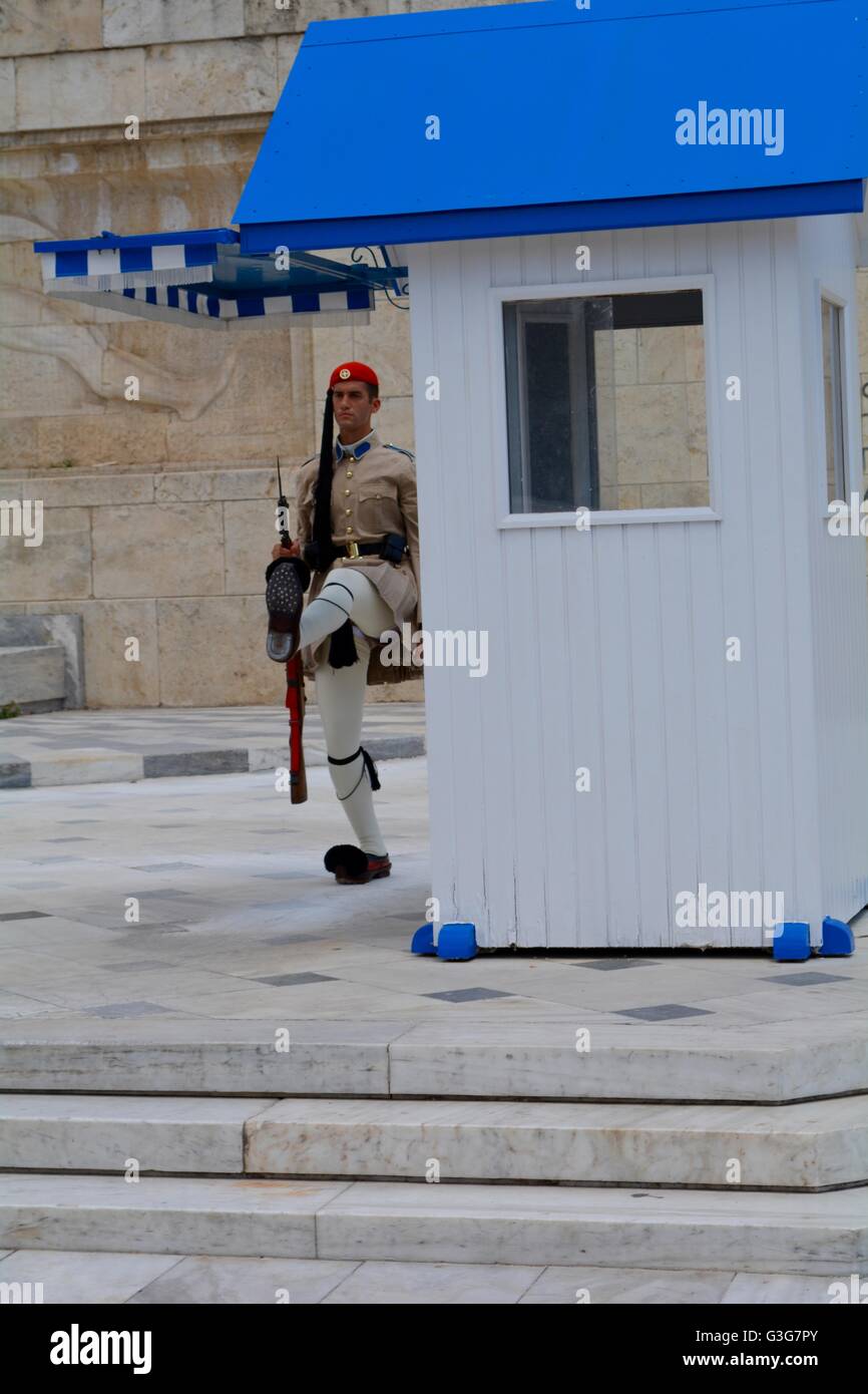 soldier in front of the Greek parliament building on Syntagma square, Athens, Greece Stock Photo