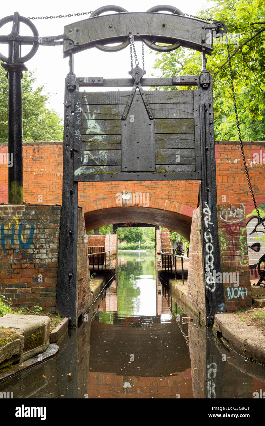 Guillotine Lock on the North Stratford Canal, which is no longer in use, but historically important Stock Photo