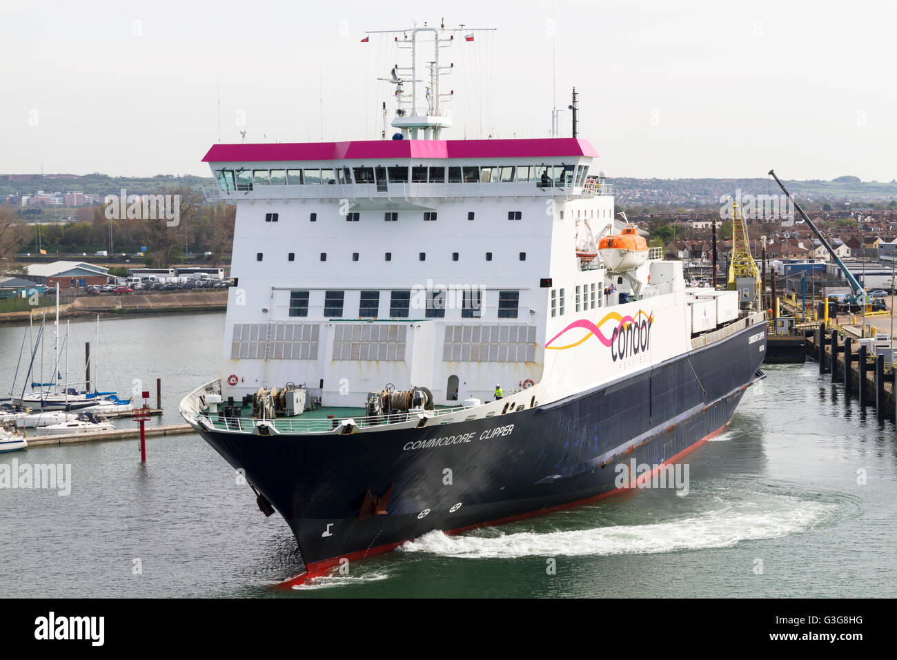 The Condor ferry named the Commodore Clipper leaving port Stock Photo