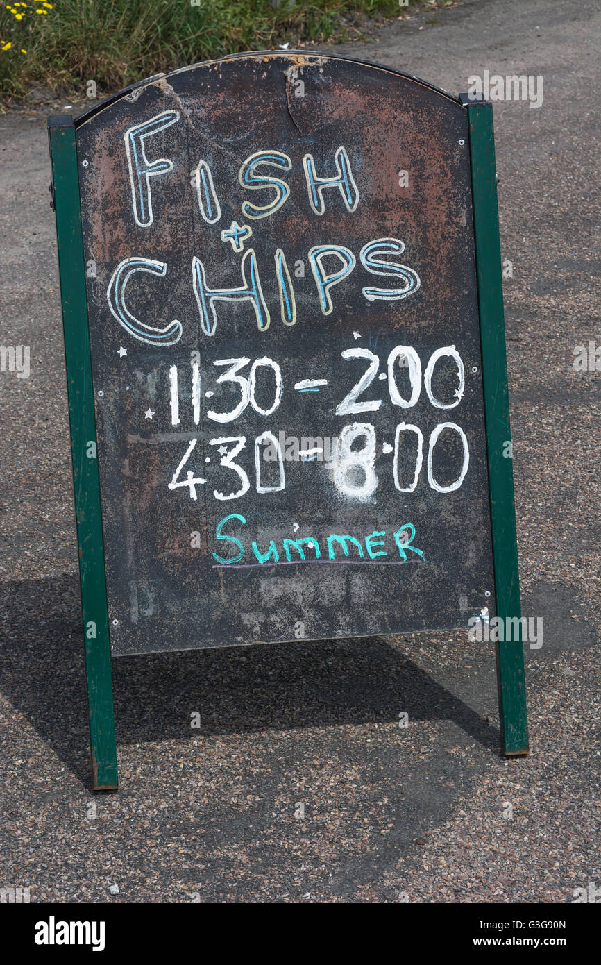 Chippy Shop Sign Fish and Chips blackboard sign with 'Chippy' shop Summer opening hours ...
