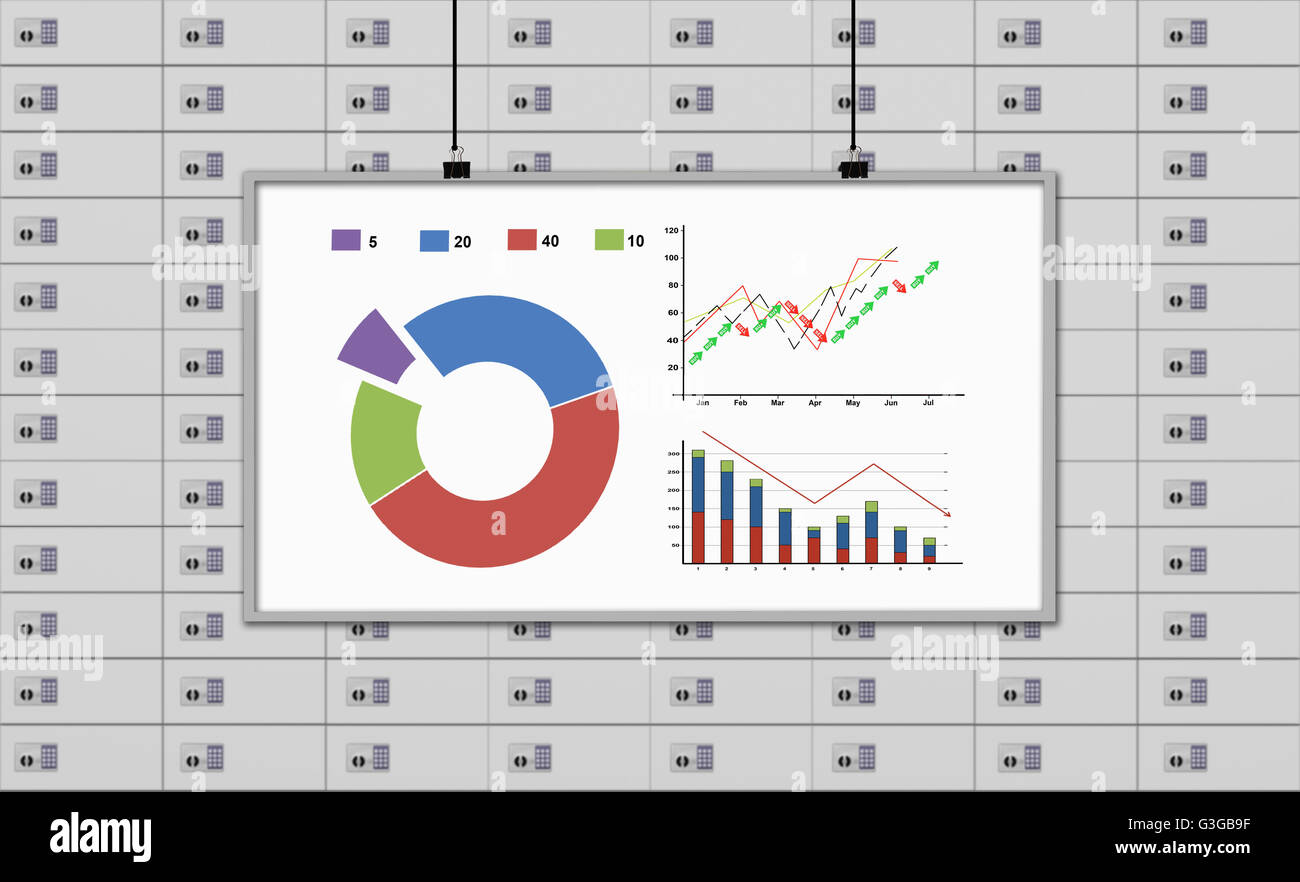 whiteboard with drawing stock chart on a deposit boxes background Stock ...